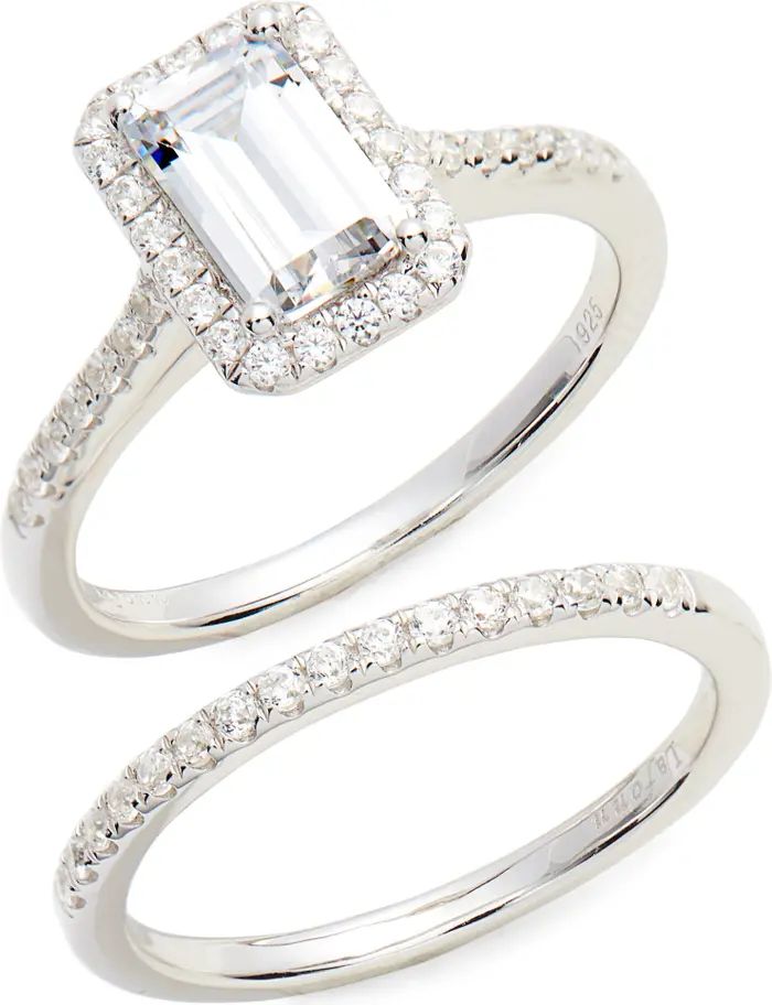 Emerald Cut Halo Engagement Ring & Wedding Band Set | Nordstrom