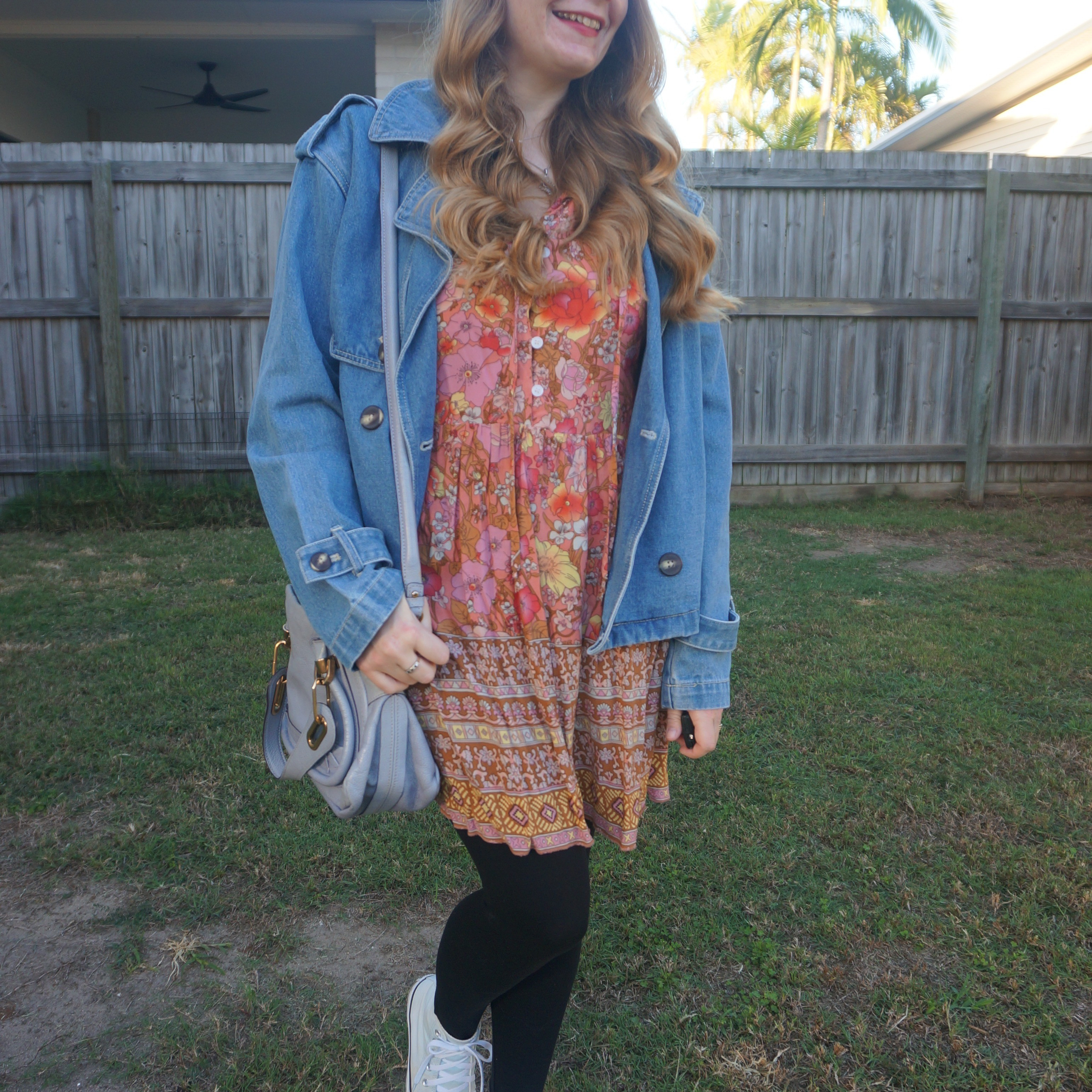 Thrifted floral babydoll dress with Kmart Anko cropped denim trench coat, leggings, Converse and periwinkle blue Chloe Paraty bag 💙 

#LTKaustralia #LTKwinter #LTKbag