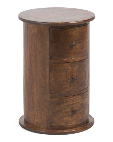 15in Solid Wood 3 Drawer Drum Side Table | TJ Maxx