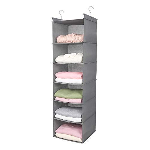 MAX Houser 6 Tier Shelf Hanging Closet Organizer, Closet Hanging Shelf with 2 Sturdy Hooks for Storage, Foldable (Light Grey) | Amazon (US)