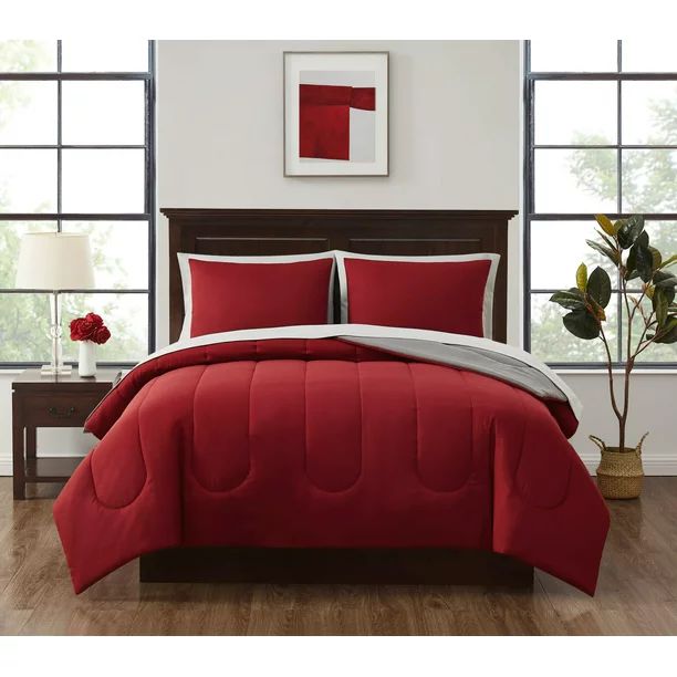 Mainstays Red 5 Piece Bed in a Bag Comforter Set with Sheets, Twin | Walmart (US)