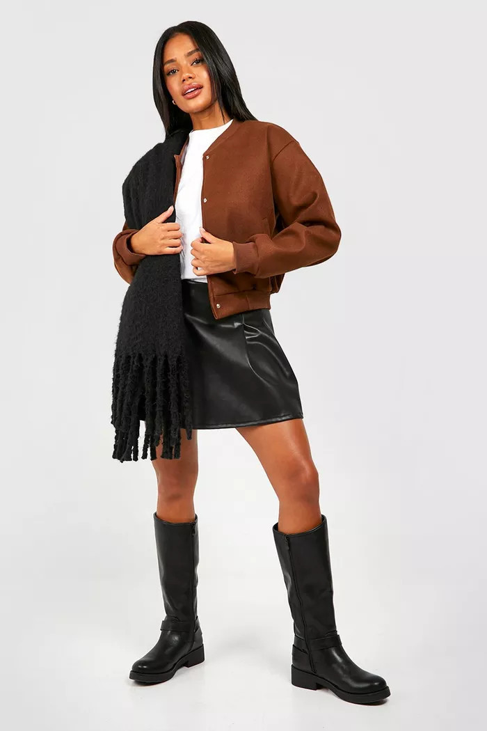 Wool Look Crop Bomber Jacket | Boohoo.com (UK & IE)
