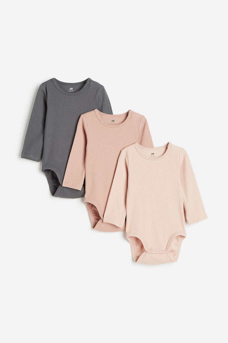 3-pack Ribbed Bodysuits - Dark gray/dusty pink - Kids | H&M US | H&M (US + CA)