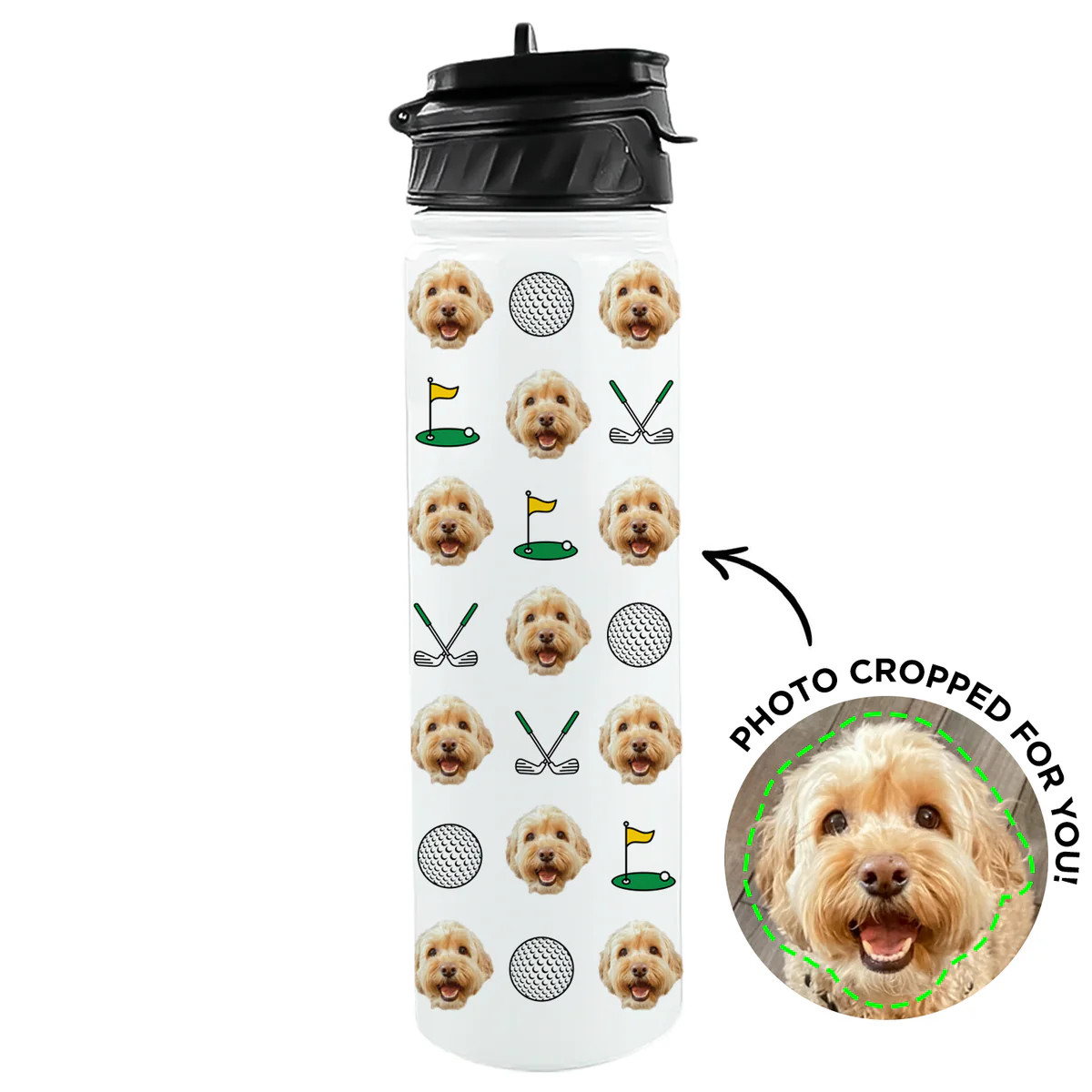 Personalized Pet Golf Pattern Water Bottle | Type League Press