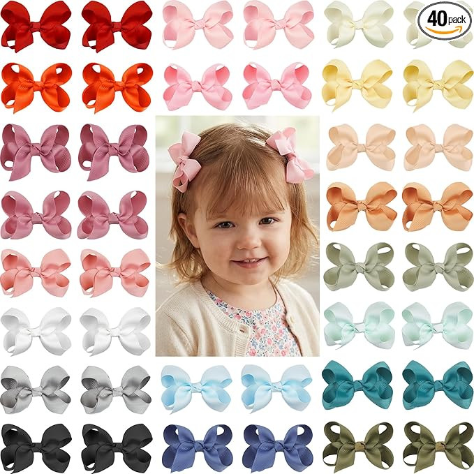 CÉLLOT 40 Pieces 3 Inch Hair Bows for Girls Clips Grosgrain Ribbon Boutique Hair Bow Alligator C... | Amazon (US)