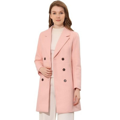 INSPIRE CHIC Women's Double Breasted Notched Lapel Winter Long Coat Pink Small | Target