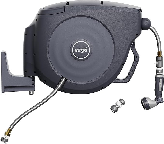 Vego Garden Hose Reel Retractable Hi-Flow x 100ft Wall Mounted Hose Reel Automatic Rewind, Any Le... | Amazon (US)