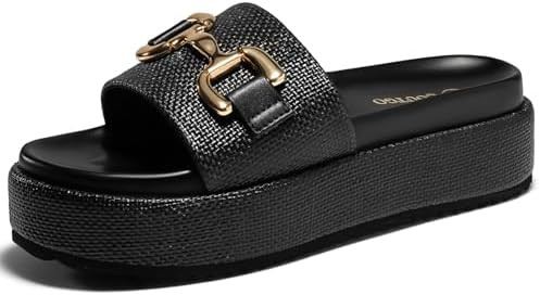 Coutgo Womens Platform Sandals Raffia Espadrilles Metal Chain Slip on Open Toe Cute Beach Slide S... | Amazon (US)