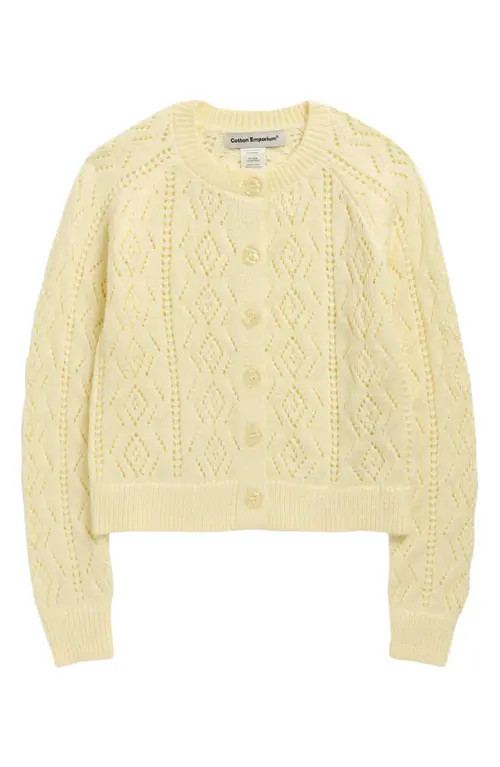 Cotton Emporium Kids' Pointelle Cardigan in Butter Yellow at Nordstrom, Size X-Large | Nordstrom