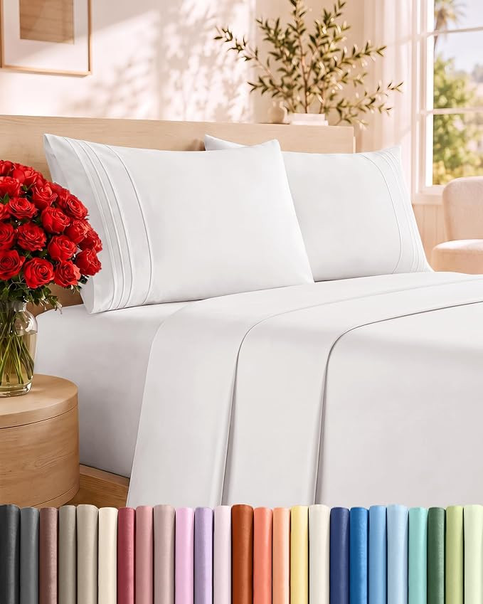 Queen Size 4 Piece Sheet Set - Breathable & Cooling Sheets - Antique White | Amazon (US)