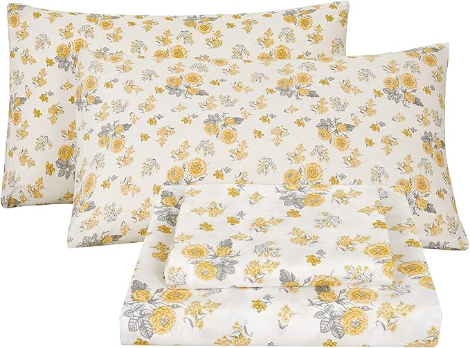 softan Yellow Floral Bed Sheets Queen, Flower Queen Size Sheets Set - 100% Microfiber Printed Pat... | Amazon (US)
