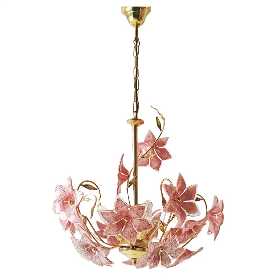 White Purple-Pink flowered Murano Chandelier 1980s Italy. | 1stDibs