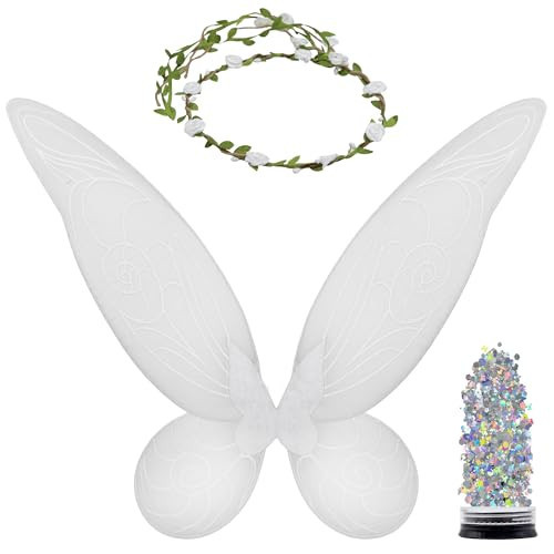 Funcredible White Fairy Wings, Fairy Crown and Glitter - Fairy Costume Accessories - Butterfly Costume for Women and Girls - Party Costumes for Women | Amazon (US)