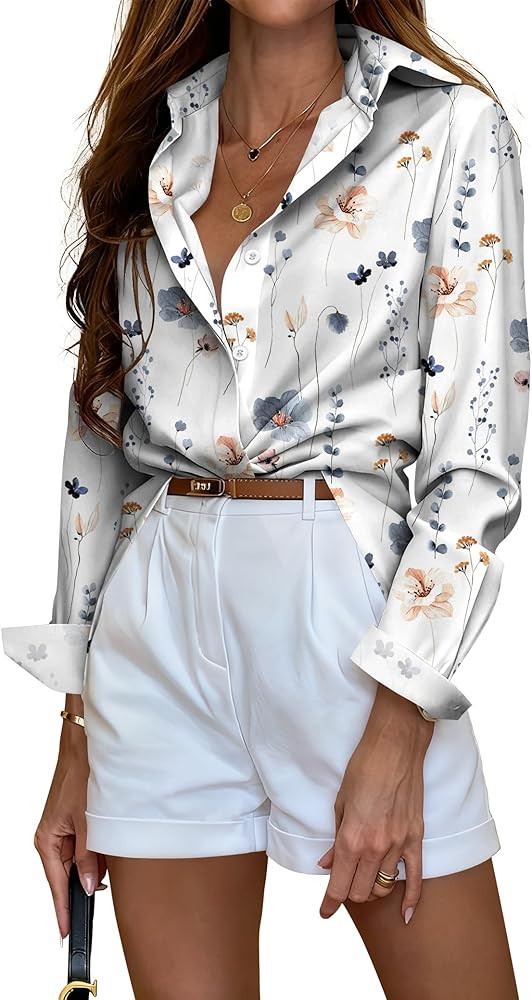Sarin Mathews Button Down Shirts for Women Dressy Casual Long Sleeve Blouses Printed Collared Bus... | Amazon (US)