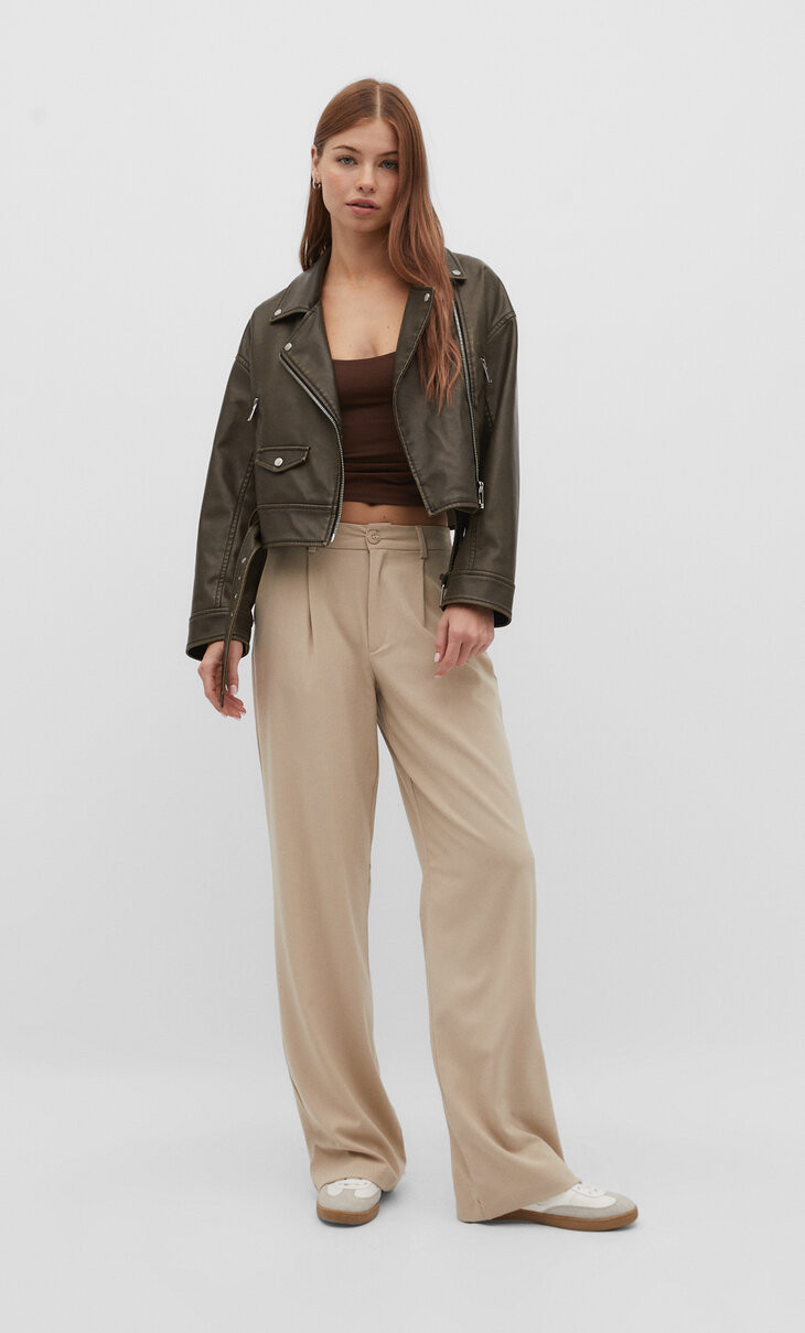 Smart straight-leg trousers - Women's fashion | Stradivarius United Kingdom | Stradivarius (UK)