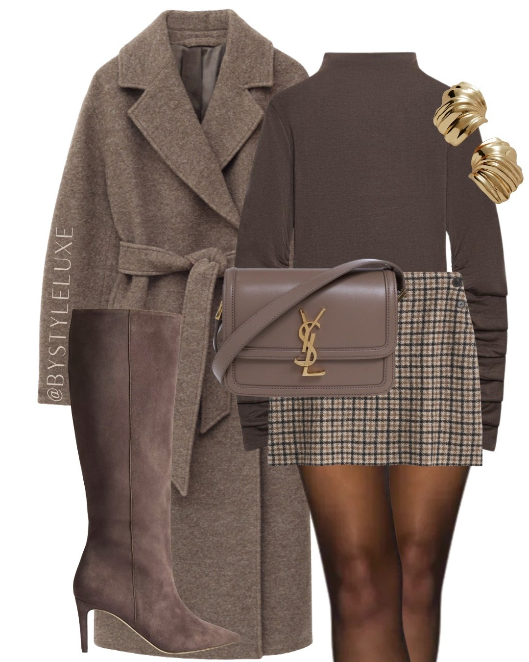 COAT - brown melange oversized coat stilted with a check skirt and suede knee high boots for a chic outfit 

#suede #autumnoutfit #coat 

#LTKwinter #LTKautumn #LTKdatenight