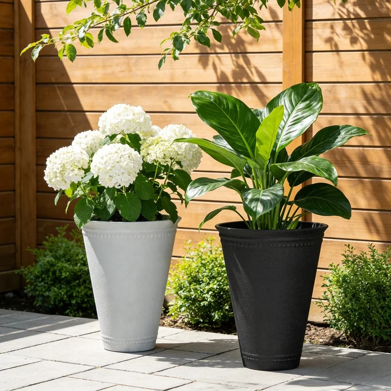 My Texas House 16.1" D × 20.1" H Asti Tall Black 100% Recycled Resin Tall Planter | Walmart (US)