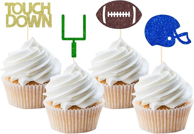 24 Pieces football Theme Glitter Cupcake Topper Cake Picks Decoration for Baby Shower Birthday Pa... | Amazon (US)