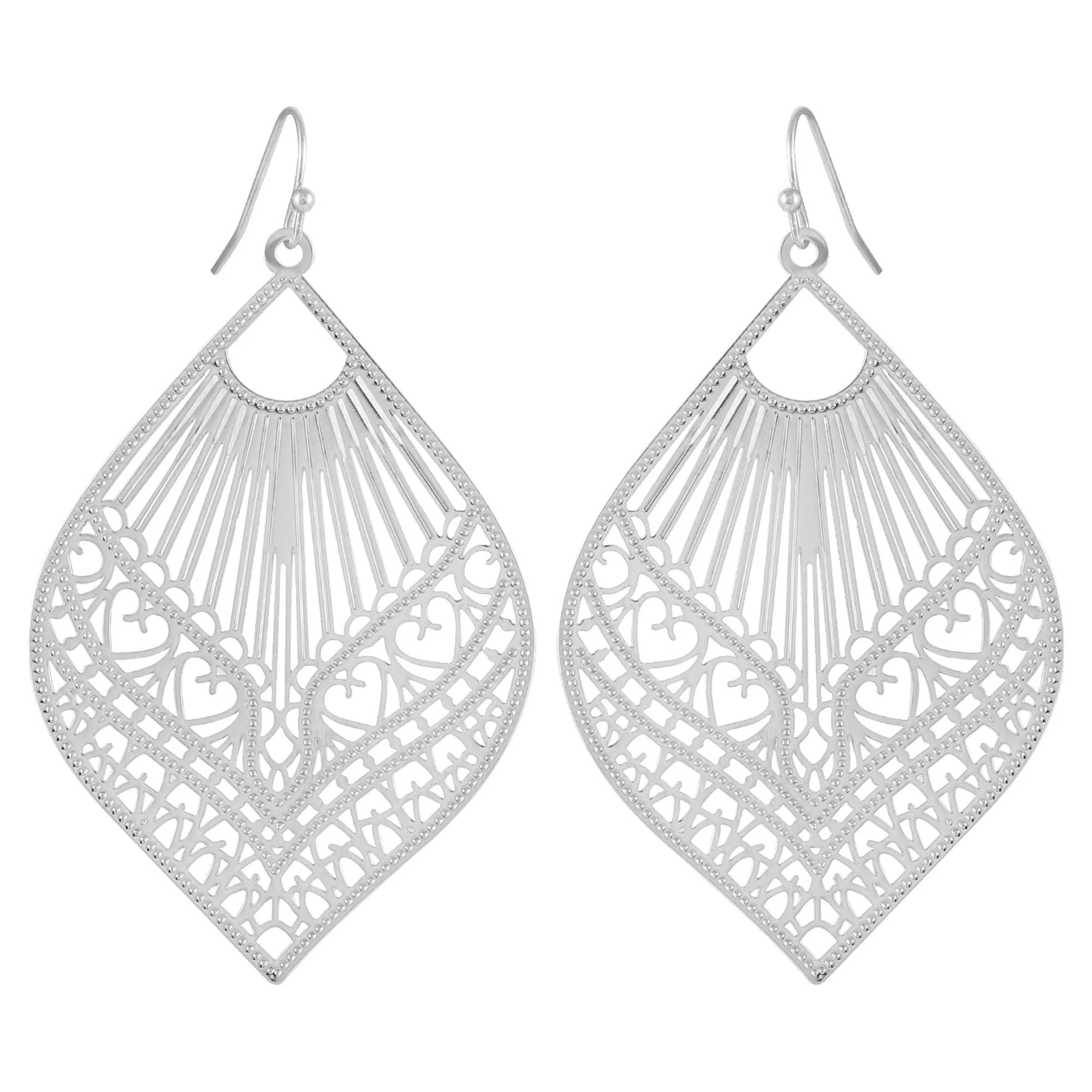 Time and Tru Women's Silver Tone Filigree Drop Earrings | Walmart (US)