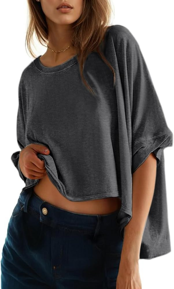 Dokotoo Summer Tops 2024 Womens Solid T Shirts for Women Loose Oversized Shirts Basic Tee | Amazon (US)