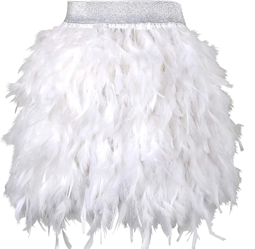 keland Womens Sexy Natural Feather Skirt Fashion Short Mini A-line Feathered Tutu Skirt | Amazon (US)
