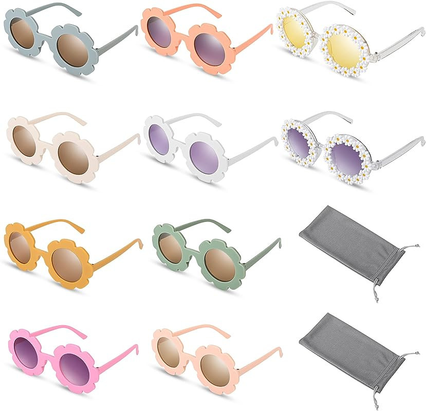 AllReal 12 Pieces Round Flower Sunglasses Kids Cute Spring Summer Daisy Shaped Sunglasses with Ve... | Amazon (US)