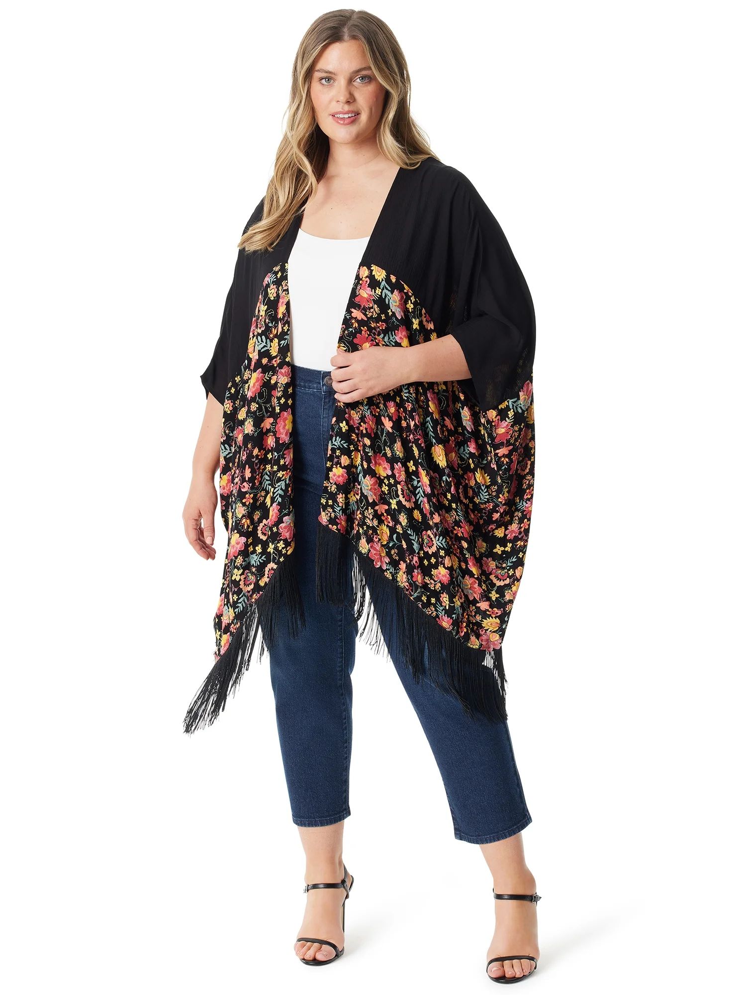 Jessica Simpson Women's and Women's Plus Julia Fringe Kimono | Walmart (US)