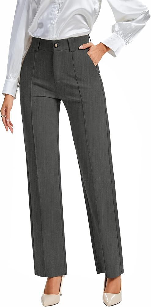 FUNYYZO Office Dress Pants for Women Stretch High Waisted Casual Business Long Trousers with Deep... | Amazon (US)