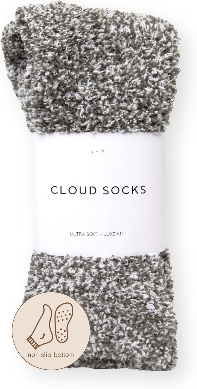 Unboxme Gifts Warm & Cozy Ultra-Luxe Cloud Non-Slip Socks for Men & Women - Super Soft Plush Sleep Socks, Non-Slip Grip - Perfect for Lounging, Relaxing, Gifting & Everyday Comfort (Heather Charcoal) | Amazon (US)