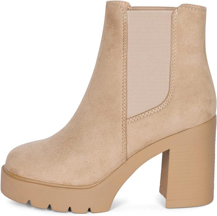 STYLISH S DIVINE - Womens High Heel Round Toe Platform Chelsea Ankle Boots | Amazon (US)
