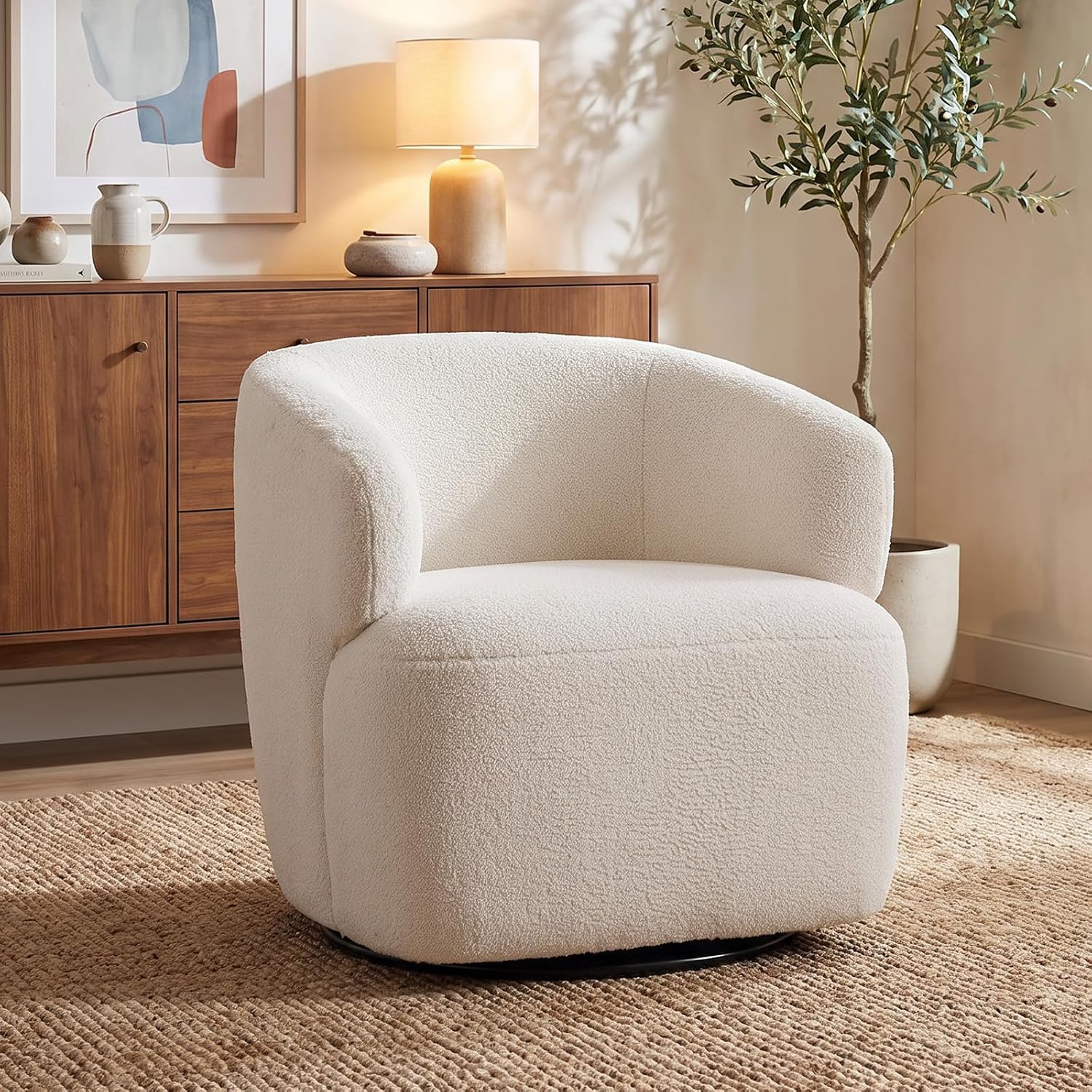 Swivel Accent Chair, Sherpa Teddy Barrel Chair, Beige Cream White | Amazon (US)