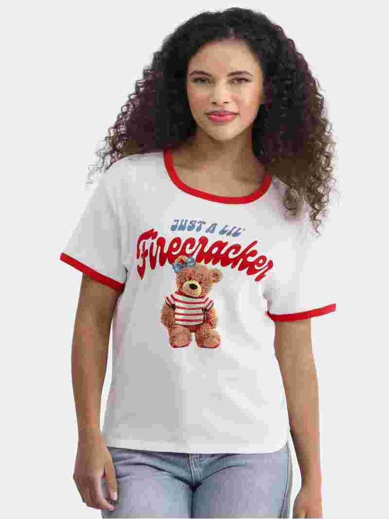 Cactus and Pearl Women's Lil Firecracker Graphic Tee with Short Sleeves, Sizes XXS-XXL | Walmart (US)