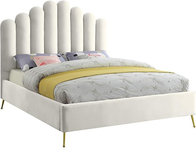 Amazon.com: Meridian Furniture Lily Collection Modern | Contemporary Velvet Upholstered Bed with ... | Amazon (US)