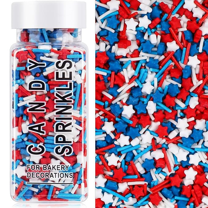 Red White and Blue Sprinkles for Cake Decorating, Patriotic Edible Sprinkle Mix, 4th of July Perf... | Amazon (US)