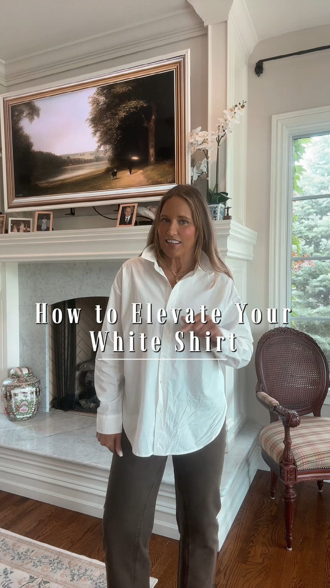 Easy as one two three! 

1 unbutton last button and take wings
2 slide seamed wing into button hole and pull thru 
3 tie the wings! 



#LTKOver40 #LTKStyleTip