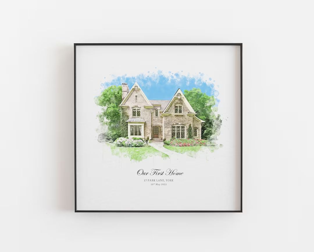Personalised Watercolour House Portrait New Home Print Gift - Etsy | Etsy (US)