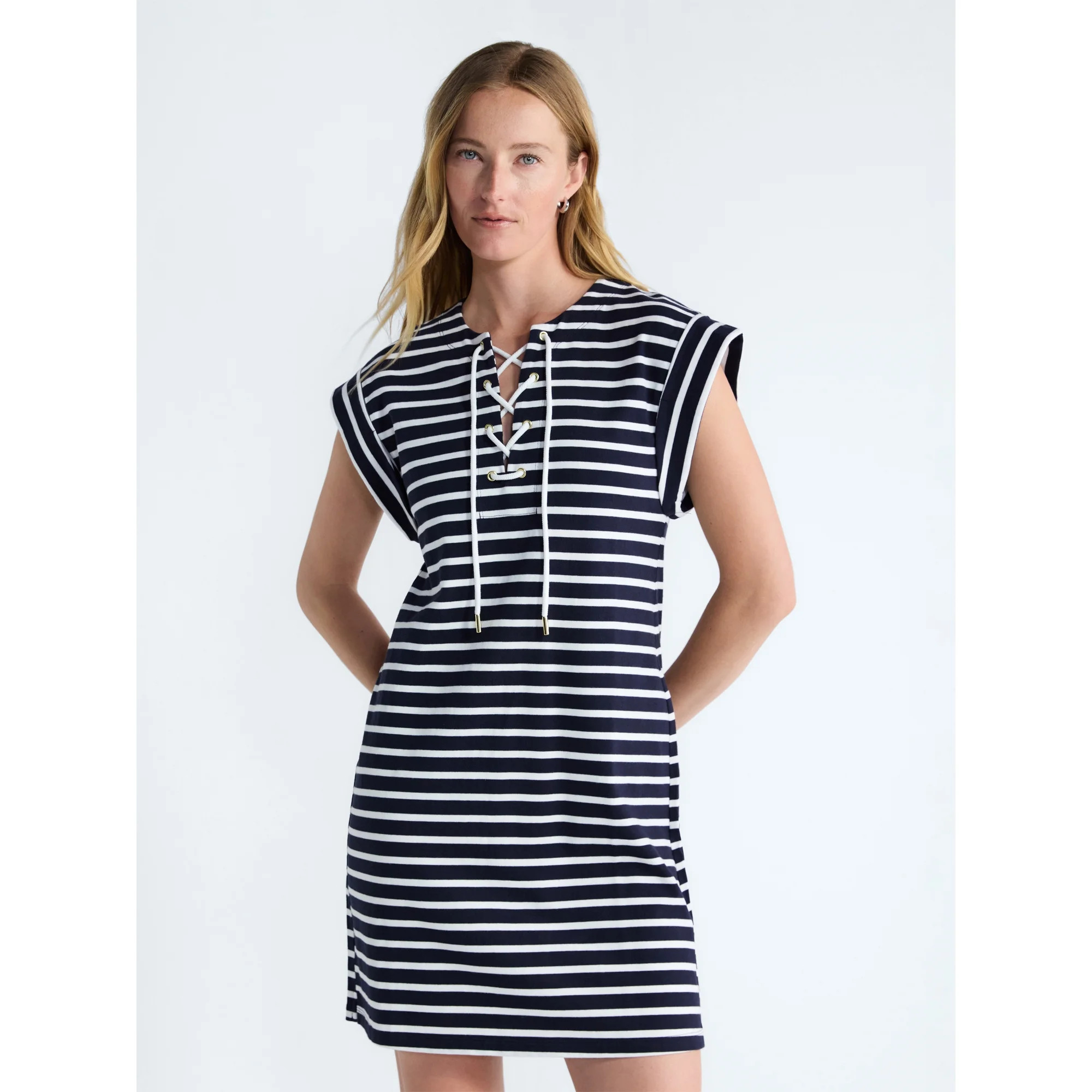 Free Assembly Women's Lace Up Cotton Mini Dress, Sizes XS-XXL | Walmart (US)