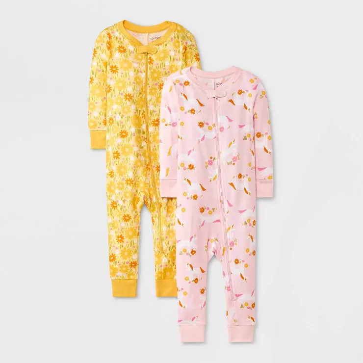 Baby Girls' 2pk Unicorn & Daisy Tight Fit Pajama Romper - Cat & Jack™ Pink | Target