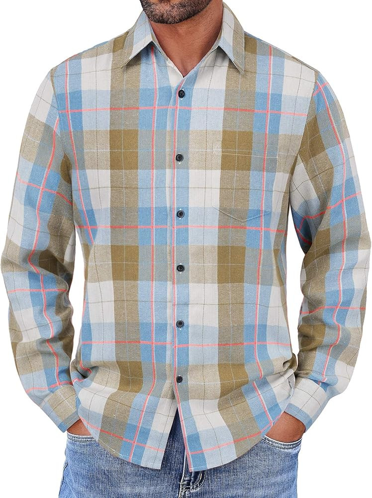 COOFANDY Mens Flannel Shirts Long Sleeve Button Down Shirt with Pocket Casual Shirts Work Shirts ... | Amazon (US)