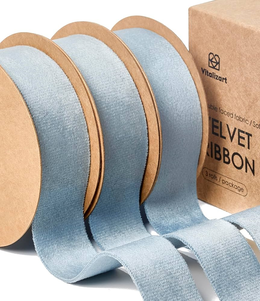 Vitalizart Dusty Blue Velvet Ribbon Set 1 Inch Double Faced for Christmas Ornaments Gift Wrapping... | Amazon (US)