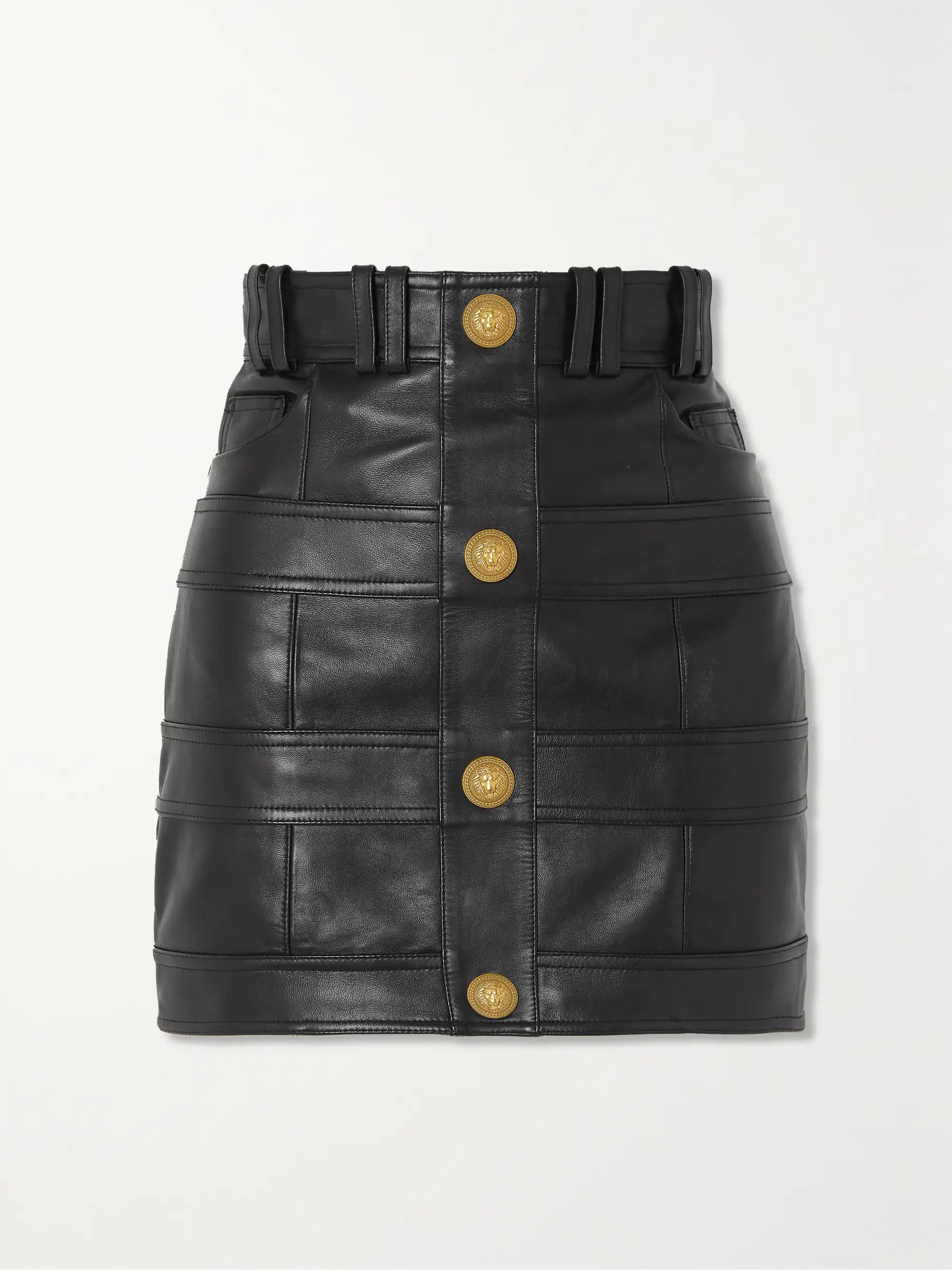 Button-embellished paneled leather mini skirt | NET-A-PORTER (UK & EU)