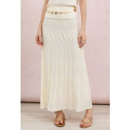 Fluid Textured Ribbed Knit Maxi Skirt in Cream for Business Casual & Holiday Outings | Chicwish