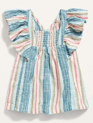 Smocked Flutter-Sleeve Multi-Stripe Top for Toddler Girls | Old Navy (US)