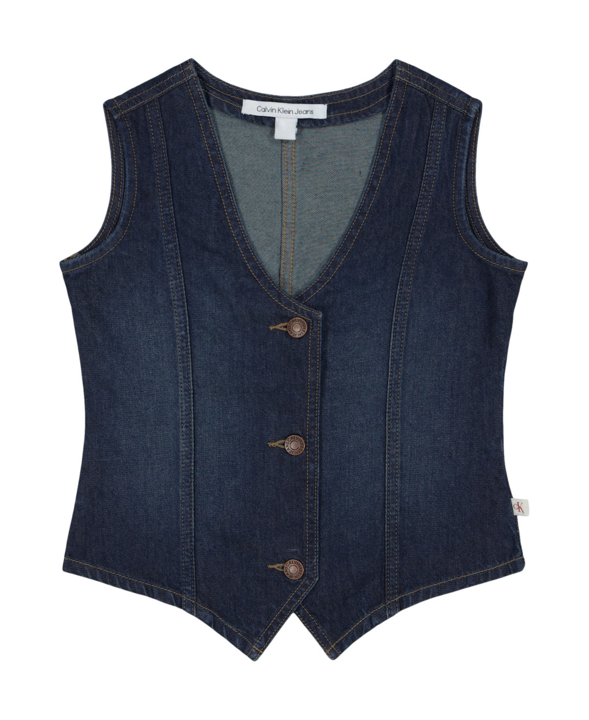 Calvin Klein Girls 7-16 Button-Front V-Neck Denim Vest - Vintage Dark Wash | Macy's