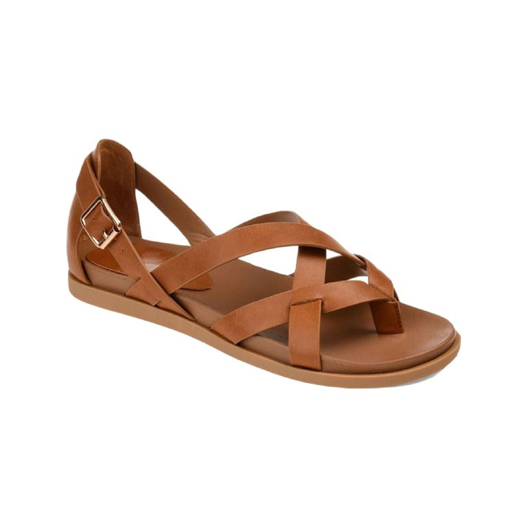Journee Collection Womens Ziporah Faux Leather Strappy Flat Sandals - Walmart.com | Walmart (US)