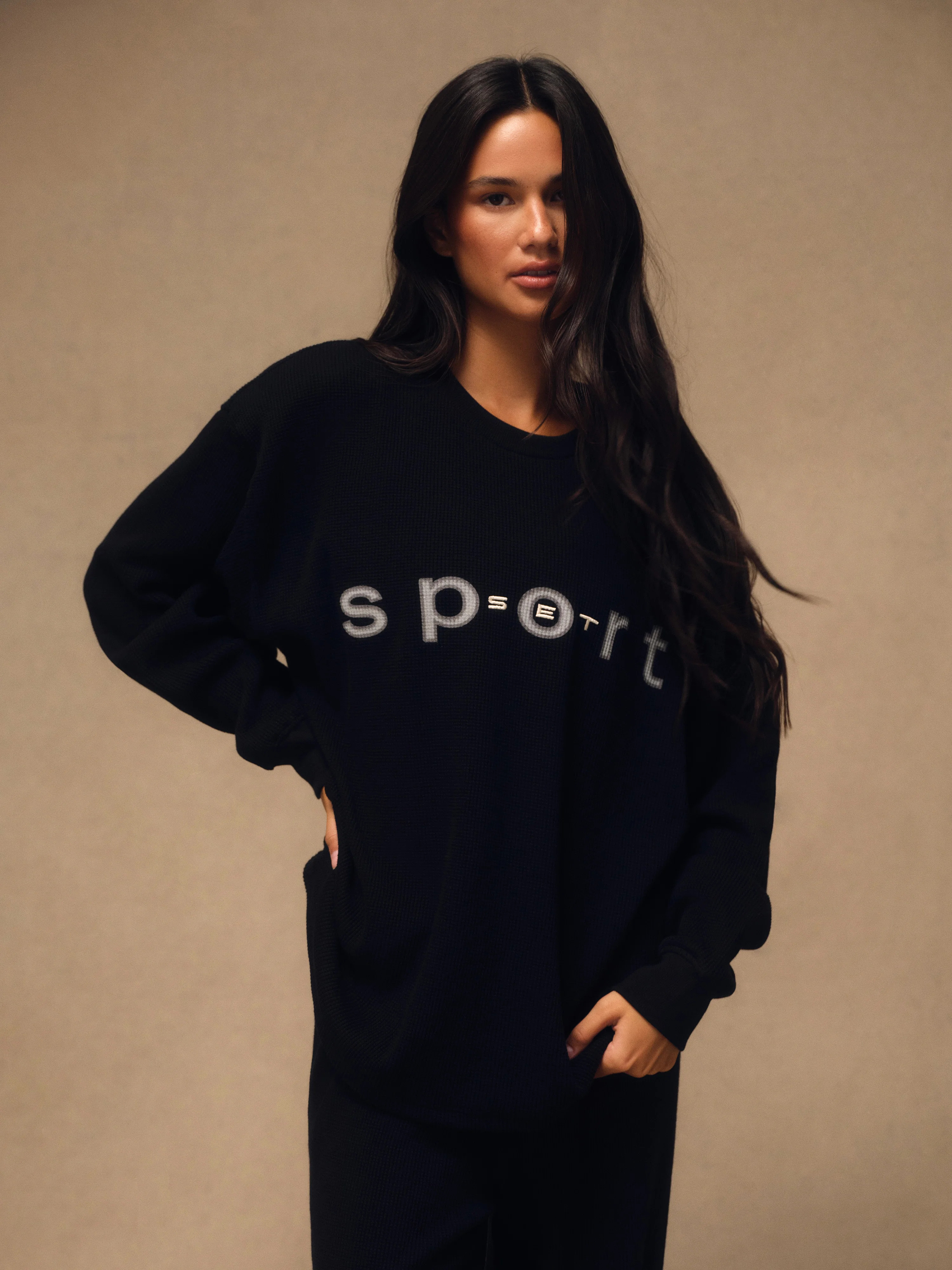 WAFFLE LOUNGE CUFFED LONG SLEEVE - ONYX | SET Active