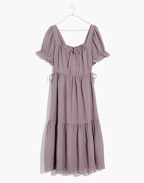 Square-Neck Tiered Midi Dress in Textured Seersucker | Madewell