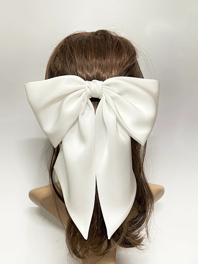 silk satin giant hair bow, satin bow clip, oversized bow, hair bow, bow clip. barrette clip, hair... | Etsy (US)