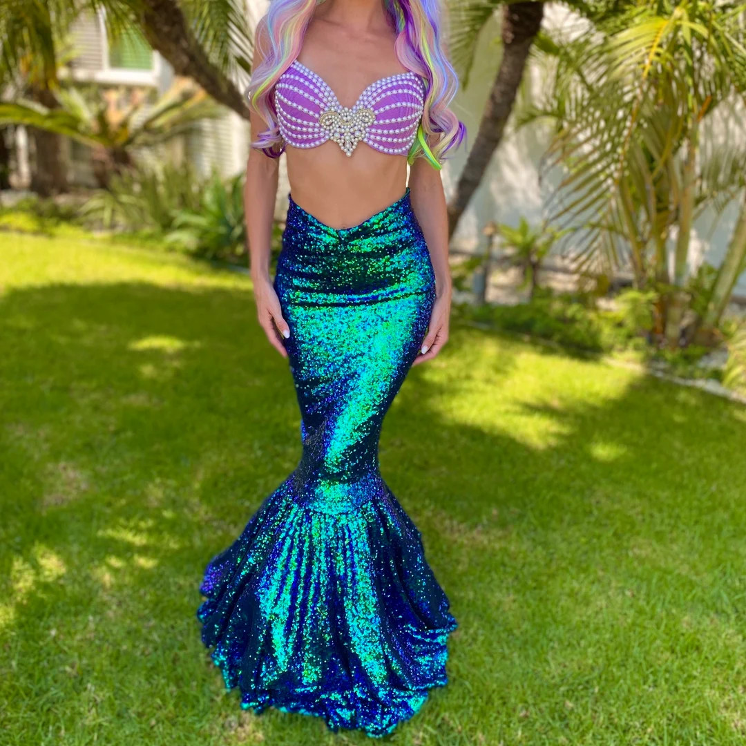 Mermaid Costume Women Green Sequin Halloween Tail | Etsy (US)