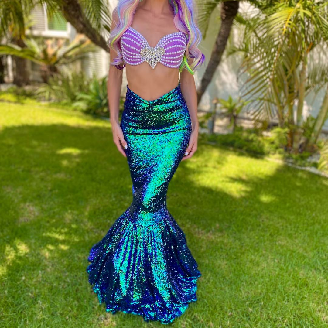 Mermaid Costume Women Green Sequin Halloween Tail | Etsy (US)